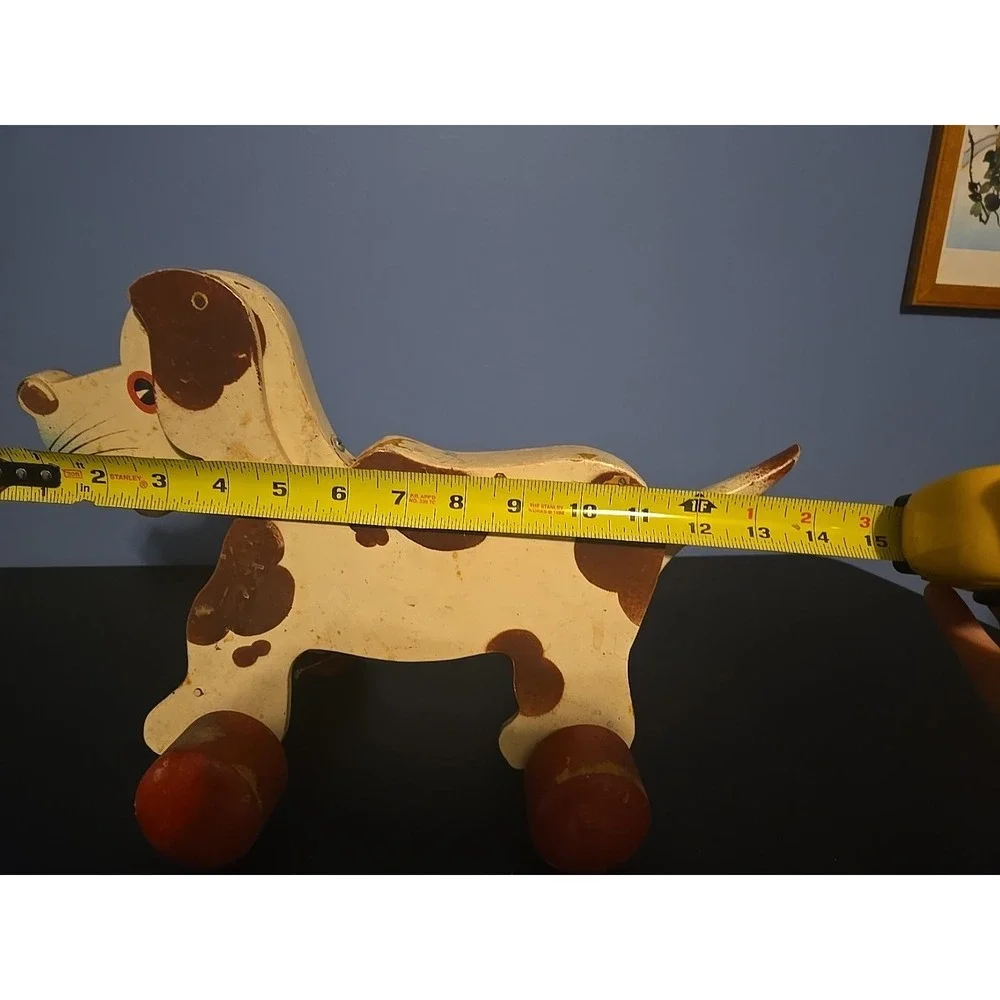 Vintage‎ Antique Playful Dog Pup Pull Toy Dog Wagging Moving Tail And Ears